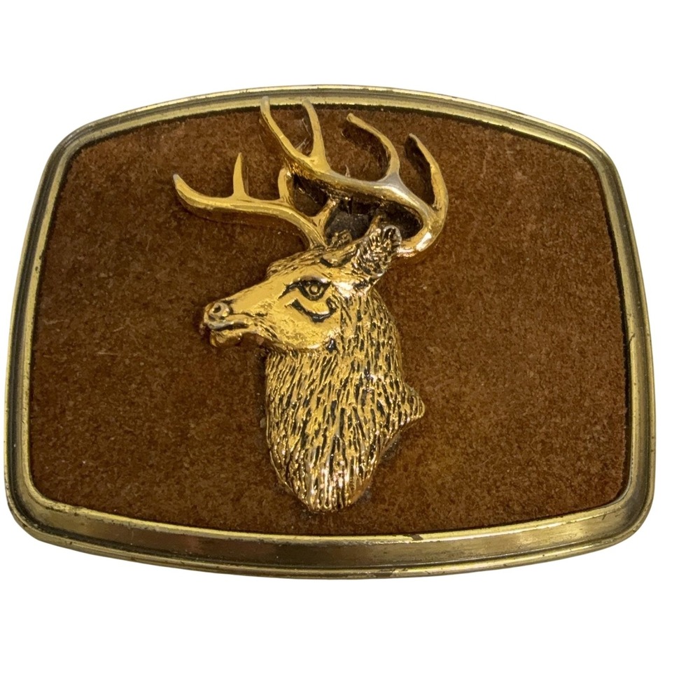 Vintage Rain-tree Belt Buckle Mens One Size Brown Deer Elk Head Western Hunting